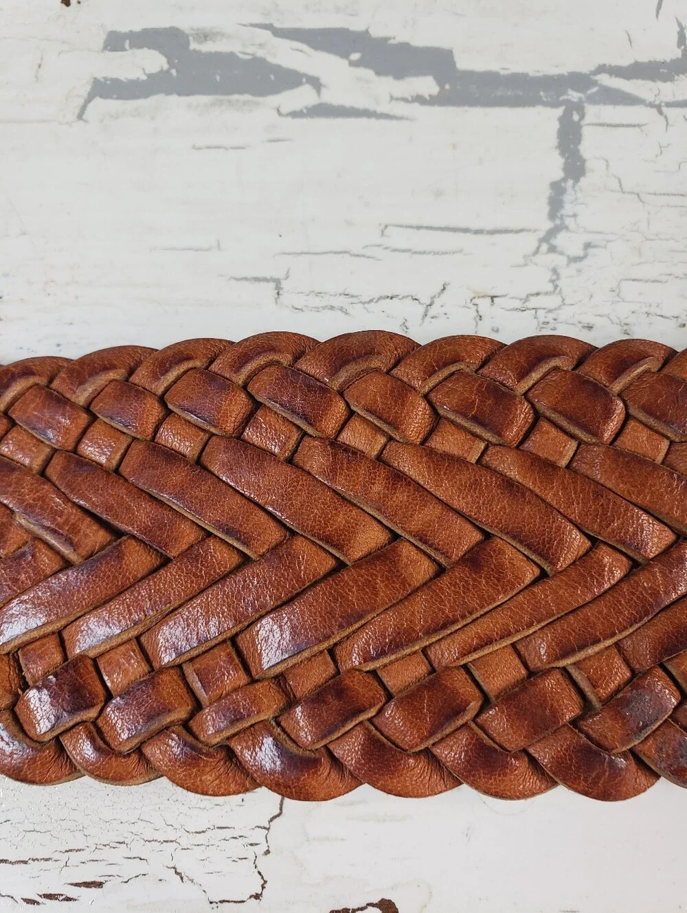 Four Winds Wide Braided Leather Waist Wrap/ Belt in Cognac - Women's M (30-32)